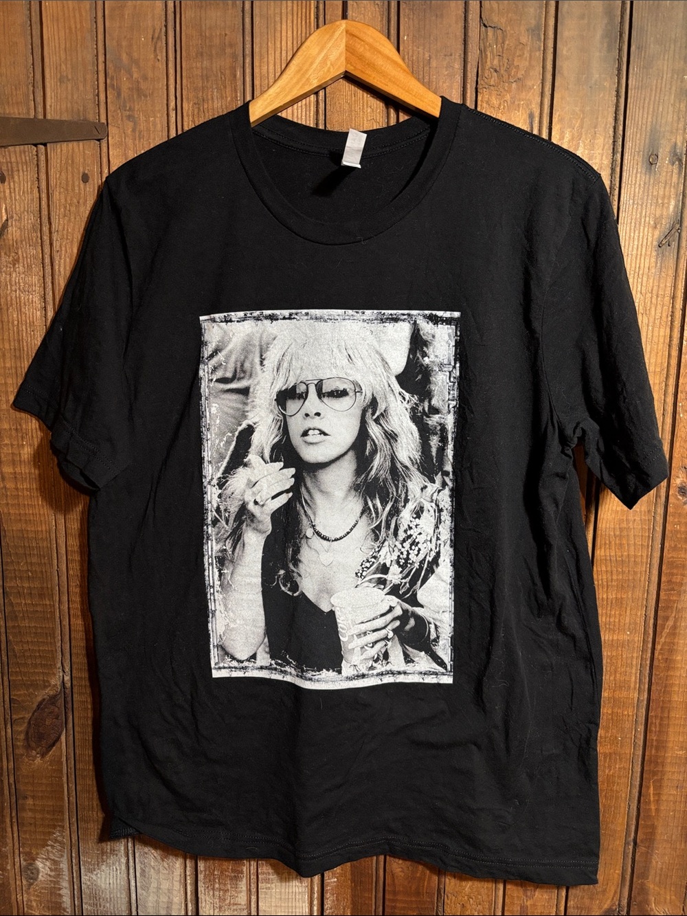 Black Stevie Nicks Graphic Tee with Monochrome Photo Print